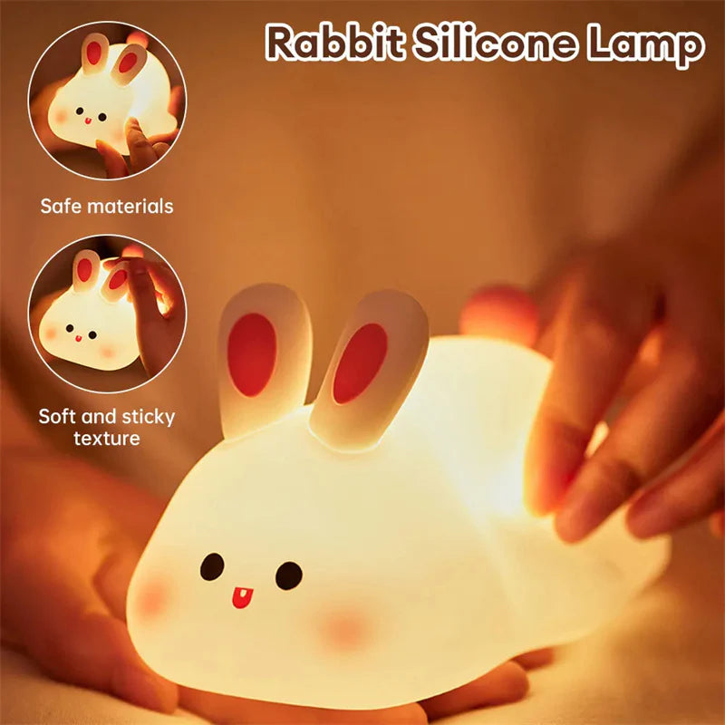 LED Touch Sensor Rabbit Night Light for Kids - Cute Cartoon Design, Christmas Gift, Bedside Lamp, Home Decor
