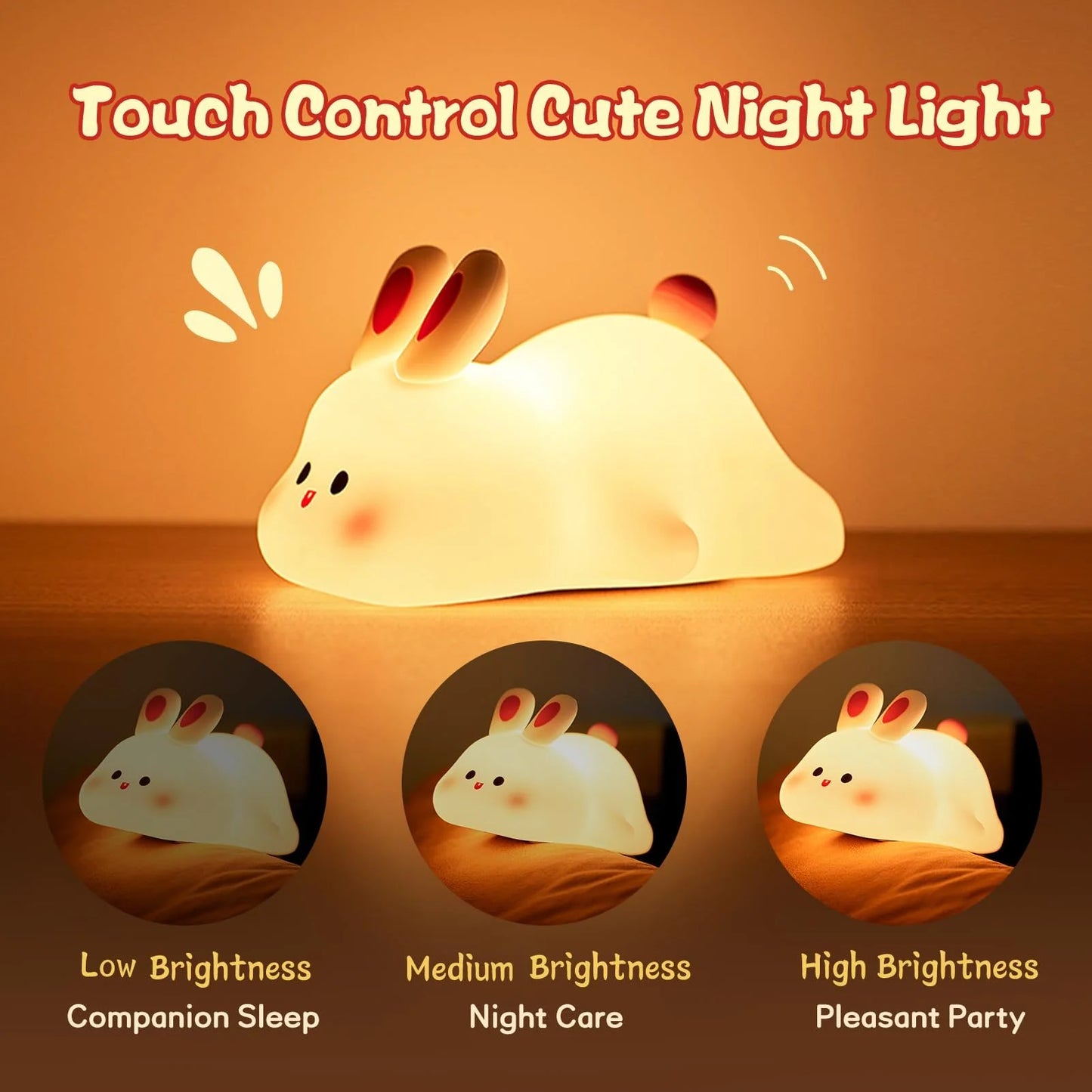 LED Touch Sensor Rabbit Night Light for Kids - Cute Cartoon Design, Christmas Gift, Bedside Lamp, Home Decor