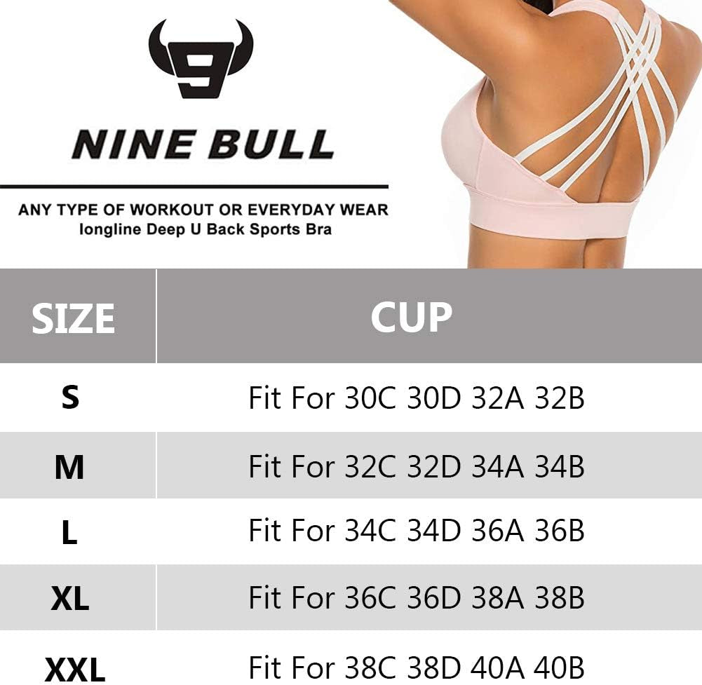 Womens Strappy Sports Bra - Longline Crossback Padded Medium Support Yoga Bra Top