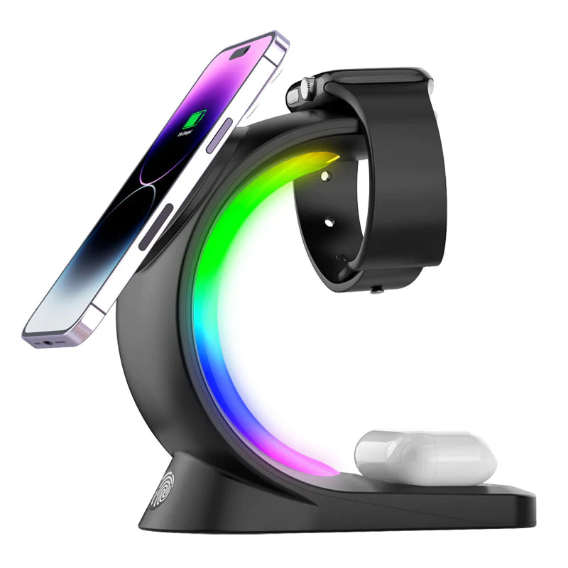 Multifunctional Magnetic Wireless Charging Station with Fast Charging for Smartphones, Airpods Pro, and Apple Watch