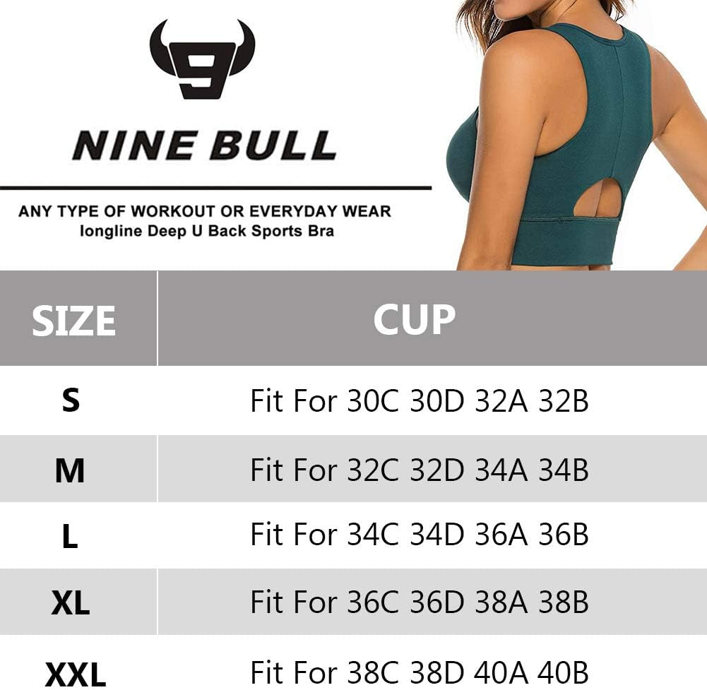 Womens High Impact Sports Bra - Workout Crop Top High Neck Longline Sports Bra for Workout Yoga Gym