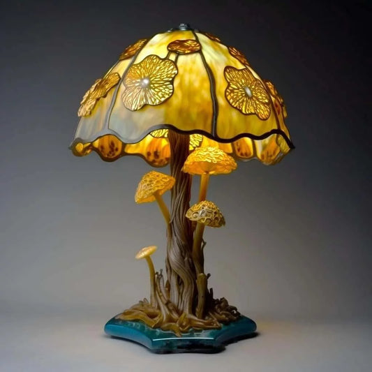 Painting Glass Mushroom Table Lamp,Stained Glass Plant Series Table Lamp, Table Lamp Night Light, Vintage Desk Lamps Decorative Bedside Lamp for Home Bedroom Decor Gift