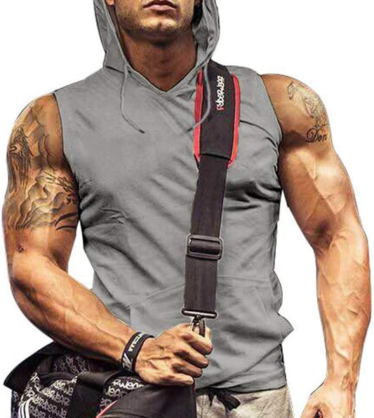 Mens Tank Top with Hood Pocket Gym Hoodie Workout Sleeveless Muscle Shirt